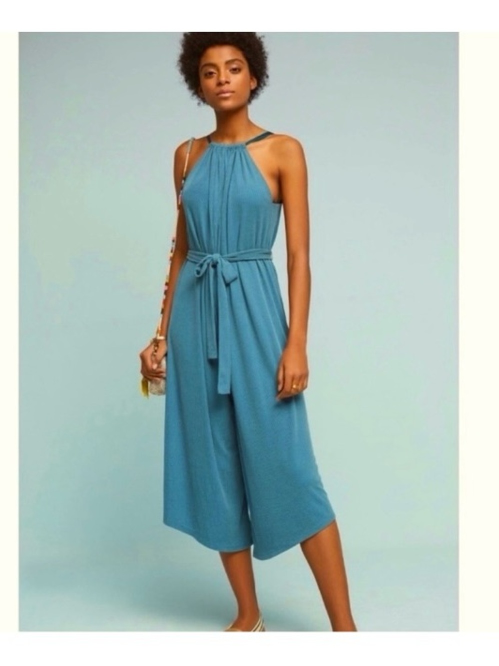 Anthropologie HD in Paris Jumpsuit Ribbed Green MEDIUM Boho Hippie